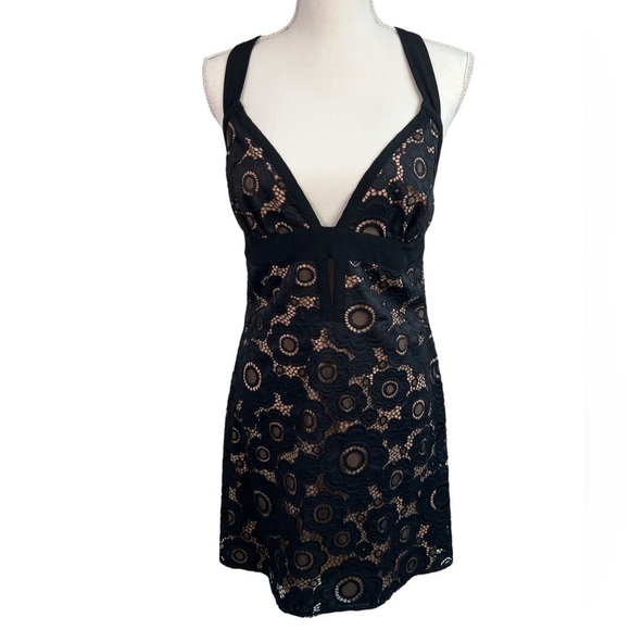 For Love & Lemons Black Lace Open Back Mini Dress L (s140) - Picture 1 of 8